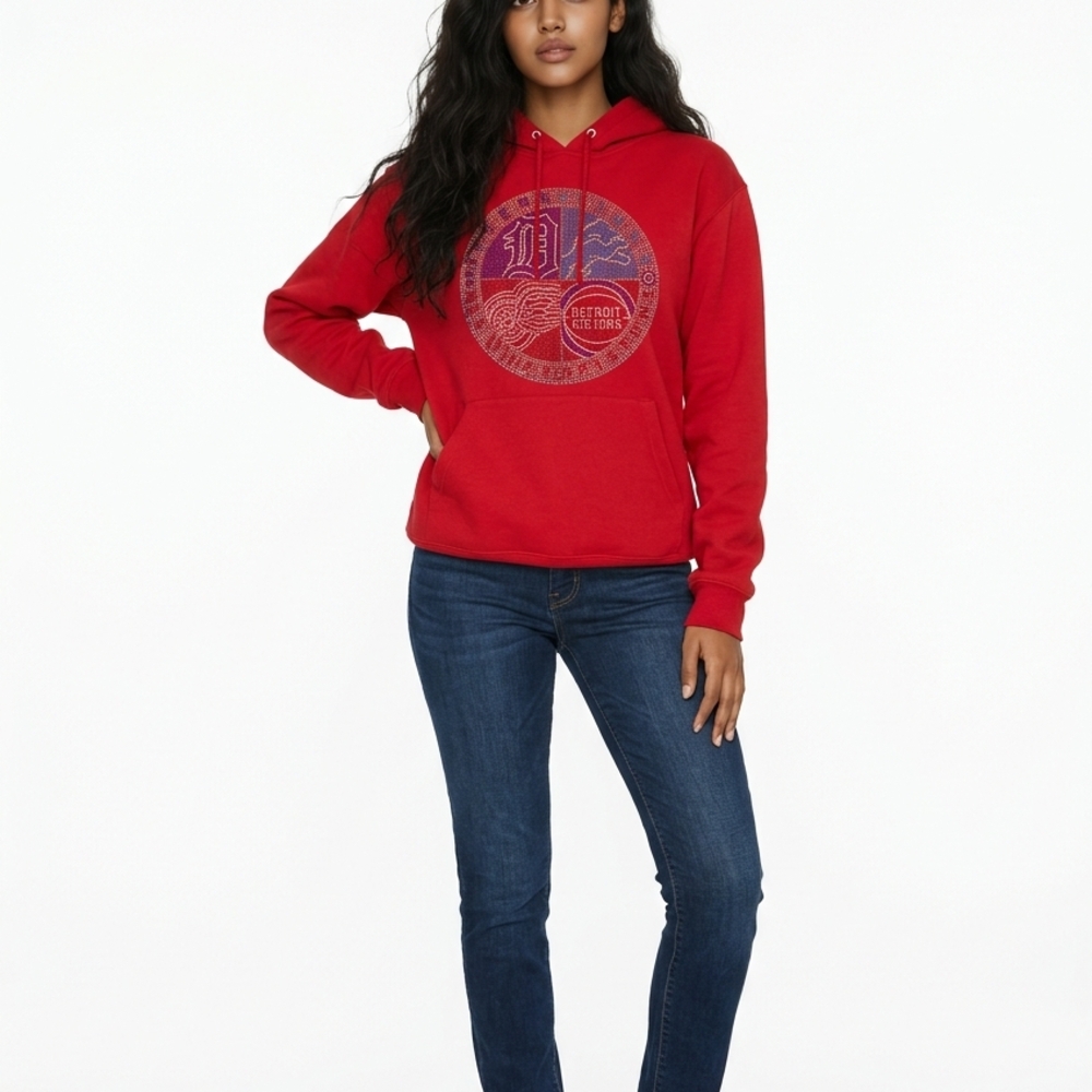 4 Detroit Sport Custom Rhinestone Hoodie with Front Pockets